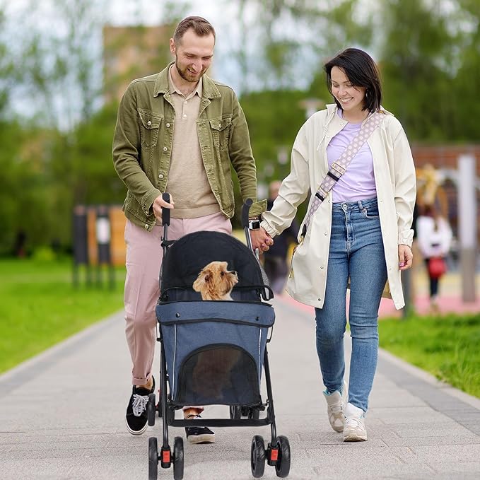 Pet Stroller for Small Dogs Medium Dogs 33lbs, Dog Pram Ultra Light - only 3.5 kg, Dog Stroller Pet Pram with 4 Wheel Foldable/Storage Basket/Cup Holder-P07 (Navy)