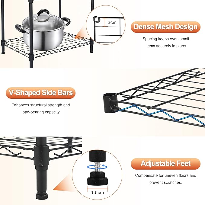 Whitmor 4 Tier Storage Shelves, Heavy Duty Metal Shelving, 400 lbs Capacity per Shelf, 1600 lbs Total, Easy Assembly for Kitchen, Garage, Plant, 18" L x 12" W x 38" H, Black