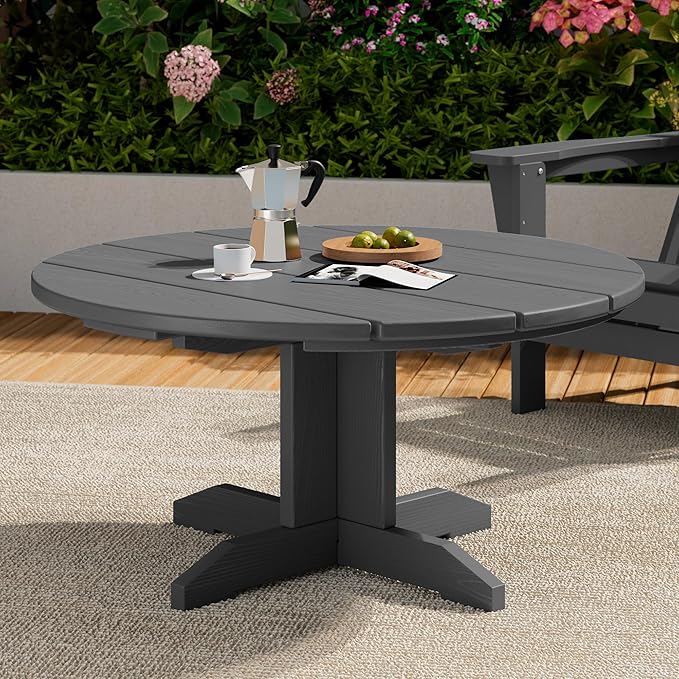 SERWALL 36'' Round Outdoor Coffee Table - HDPE Weatherproof Patio Table for Balcony, Garden, Backyard (Gray)