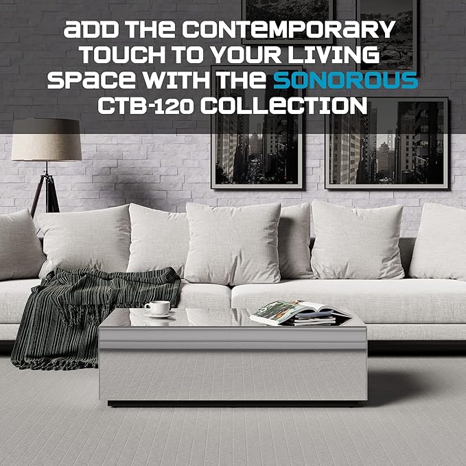 SONOROUS Premium Tempered Glass Coffee Table - Modern Mirror Rectangular Coffee Tables for Living Room - High Gloss Fingerprint Resistant Mid Century Design - Stylish Living Room Furniture & Décor