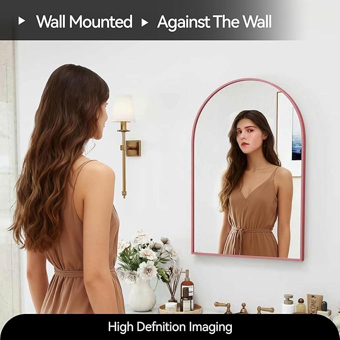 30x20 Arch Mirror Full Length Wall Mounted Hanging or Against Wall Metal Aluminium Alloy Frame Dressing Mirrors for Entryway Bedroom Bathroom Living Room 30 20 inch Rosegold Rose Gold