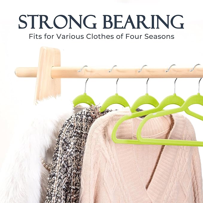 HOUSE DAY Vibrant Green Velvet Hangers 60 Pack, Non Slip Clothes Felt Hanger Heavy Duty for Coat, Premium Slim Space Saving Suit Hangers for Closet Organizer, 360° Rotating Silver Hook