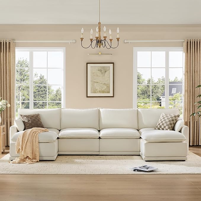 CHITA 147" Oversized Cloud Couch, Modern Modular Sectional Sofa Set for Living Room, 6 Seater U Shaped Sectional Couch, Cream