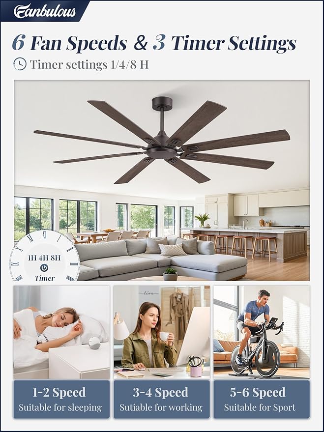 72 Inch Ceiling Fans No Light with Remote, Modern Ceiling Fan Without Light, Dual Finish 8 Blades, Reversible DC Motor, 6 Speed, Large Ceiling Fan for Indoor or Covered Outdoor, Oil Bronze
