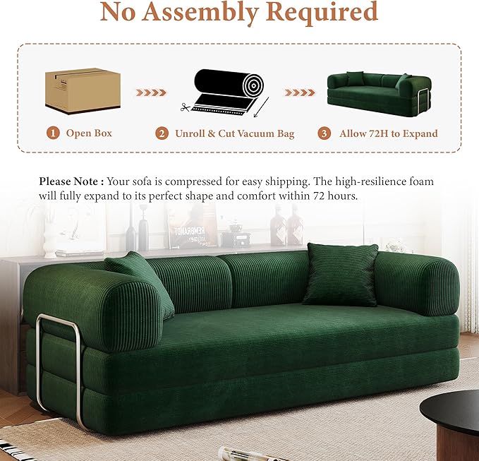 Boneless Couch Sectional Sofa,Convertible Sofa Bed with Sleeper Sofa,Futon Floor Couch Folding Sofas for Living Room,Bedroom,Apartment (Green, 78.8''W)