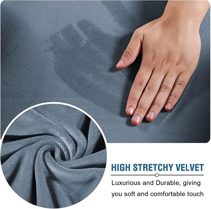 Velvet Plush Office Desk Chair Cover - Cat Proof Stretchable Elastic Comfy Protector for Ergonomic Office Chair with Wheels and Armrests, Fits Mesh and Executive Computer Chairs, Gray Blue, XL