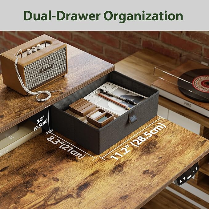 Agilestic 53 x 24 Inches Height Adjustable Electric Standing Desk with 2 Drawers, Stand Up Electric Desk Adjustable Height, Sit Stand Computer Gaming Table with Splice Board, Rustic Brown