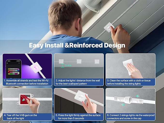 Permanent Outdoor Lights, 50FT RGB+IC LED Lights with Smart APP & Remote Control, 72 Scene Modes, Waterproof IP65 for Holiday, Christmas, Yard Decorations(Extension Cord Not Included)