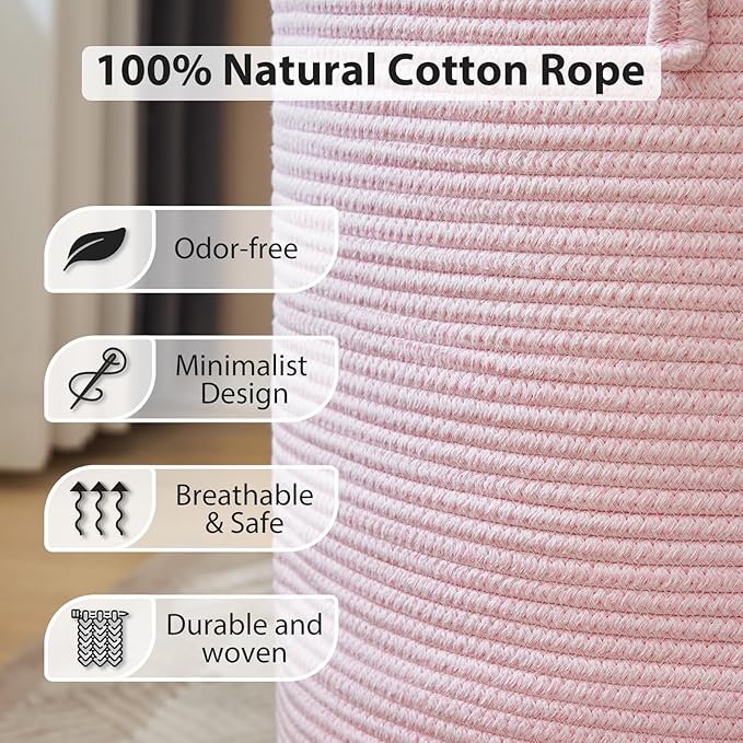 YOUDENOVA Laundry Hamper Basket, Woven 58L Tall Laundry Basket for Blanket Organizer- Nursery Hamper for Bedroom And Bathroom Storage