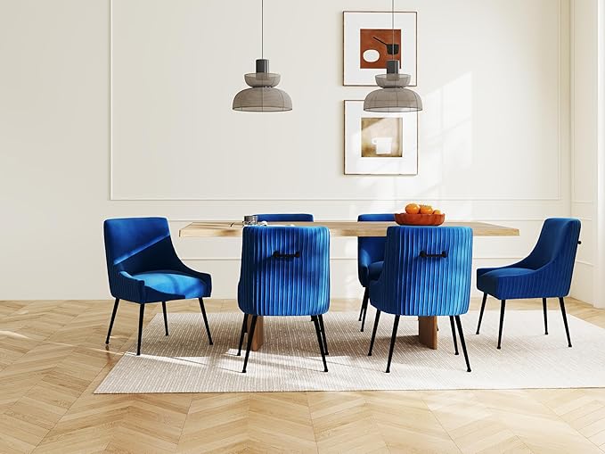 Velvet Dining Chairs Set of 8,Blue Upholstered Living Room Chairs with Black Metal Legs, Modern Tufted Accent Chairs for Living Room, Study Room, Kitchen