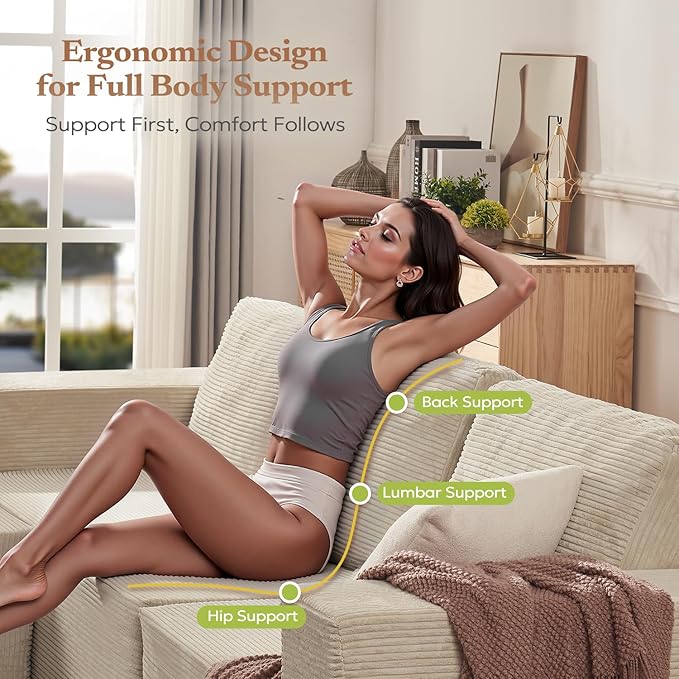 106" Cloud Sectional Couch, Left/Right Facing Convertible Sofa with Deep Seat, L-Shape Modular Upholstered Foam Couch for Living Room Bedroom, No Assembly Required (Corduroy Fabric, Beige)