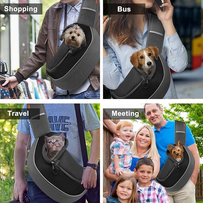 FDJASGY Pet Sling Carrier for Small Dogs Cats,Breathable Mesh Travelling Hand Free Puppy Backpack with Pouch and Adjustable Strap Carrier