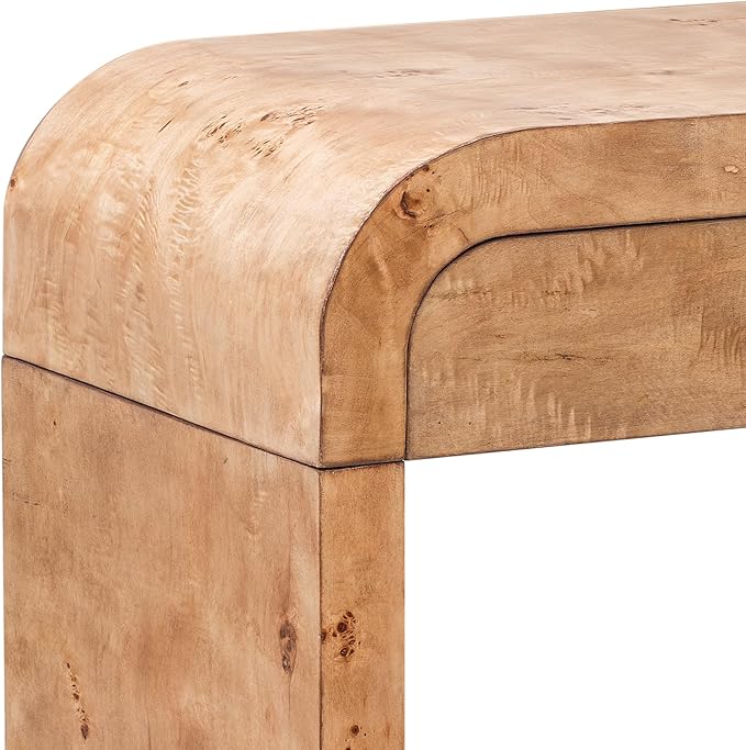 60" Farmhouse Wooden Curved Console Table Sofa Table with Drawers, Mid-Century Modern Entryway Table with Burl Natural Wood Veneer for Living Room,Entryway Foyer,Hallway,Office-Light Walnut