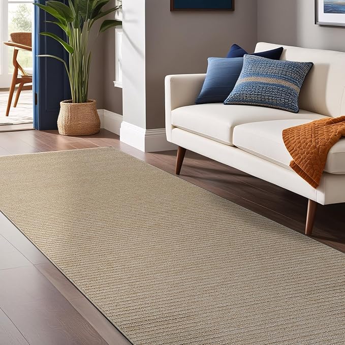 Non Slip Beige Solid Rubber Back Thing Runner Rugs for Living Room 2x5 for Kitchen, Rug for Bedroom and Hallway, Stain Resistant Easy Cleaning Non Shedding Carpet Beige 2 x 5