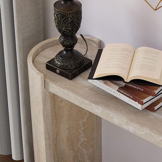 LKTART 53" MDF Console Table for Entryway, Narrow Entryway Table with Faux Mars Marble Pattern, Couch Table Behind Sofa with Curved Legs for Living Room Hallway Foyer