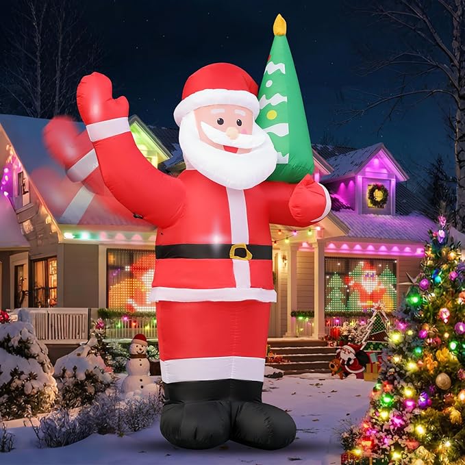 9 FT Waving Christmas Santa Claus Inflatable Outdoor Decoration for Yard,Outdoor Christmas Decoration Inflatable Santa Claus Outdoor with LED Lights for Garden Lawn Home Indoor Winter Holiday Party