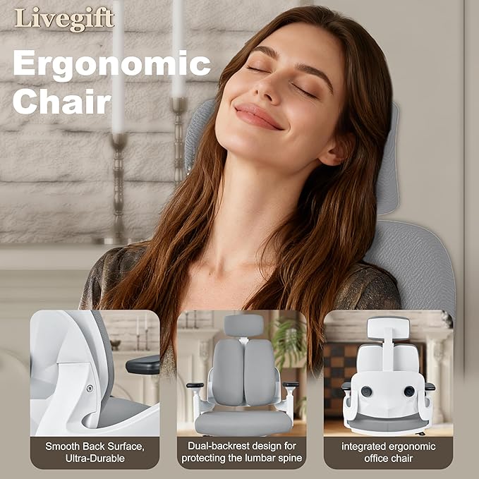 Ergonomic Office Chair Desk Chair Dual-backrest Computer Chair with Flexible Lumbar Support and Adjustable Height, 500lbs Extra Wide Seat with Wheels, for Home & Office Use Grey