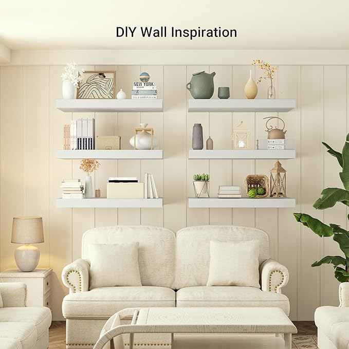Heimlove 12" Deep Floating Shelves, 36 x 12 Inch Wall Mounted Long Floating Shelf with Invisible Brackets, for Home Decor, Bedroom, Kitchen, Living Room, Bathroom - 1 Pack, White