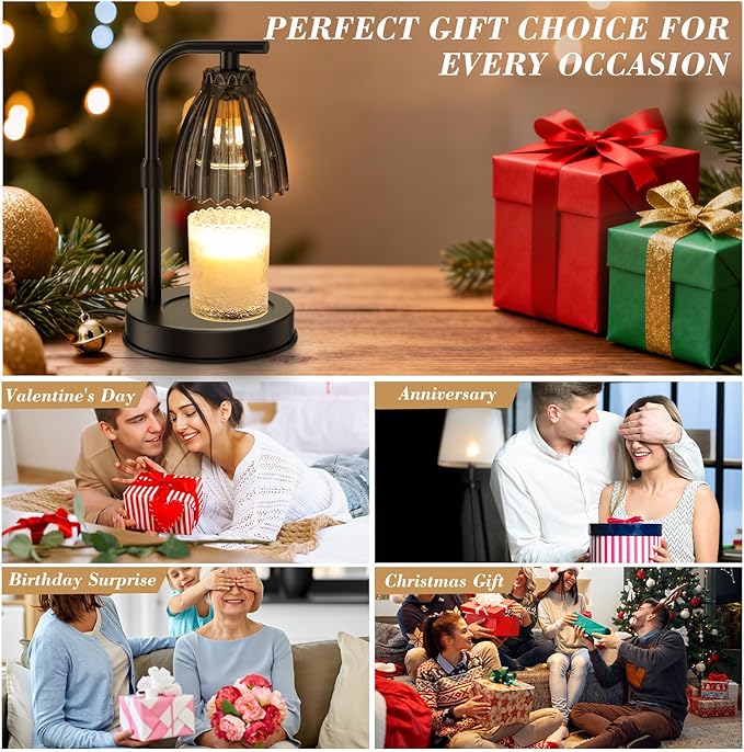 Uflatek Candle Warmer Lamp with Dimmable Timer, Electric Candle Lamp Warmer with Adjustable Height and 2 Bulbs, Birthday and Housewarming Gift for Women and Moms, Home Decor