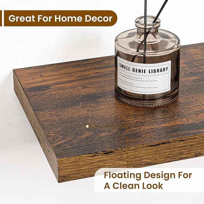 Fun Memories Floating Shelves for Wall, 30 Inch Rustic Wood Wall Mounted Shelves for Bathroom, Bedroom, Kitchen, Living Room, Deep Floating Shelves for Storage & Home Decor (Brown,Set of 2)