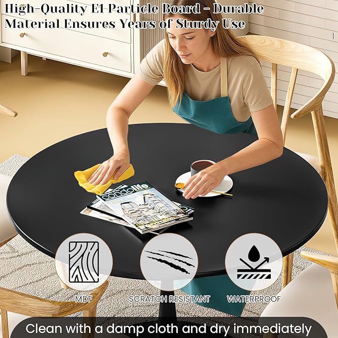 DKLGG Black Round Dining Table, 39.1" Tulip Kitchen Dining Table for 4-5 People with MDF Top & Pedestal Base, Mid-Century End Leisure Coffee Office Living Room Table