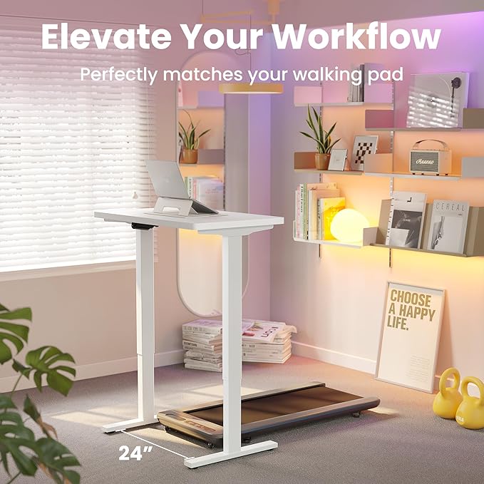 HUANUO 32" Small Electric Standing Desk Adjustable Height, 4 Memory Height Settings, Sit Stand Up Desk for Home Office & Computer Workstation, White