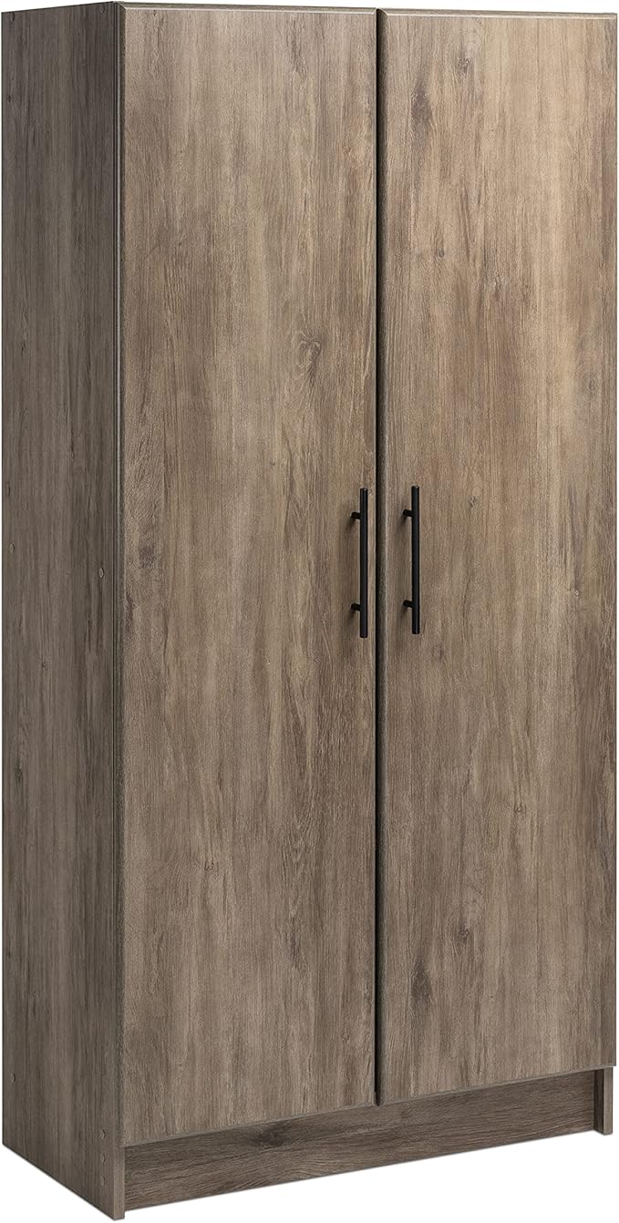 Prepac Elite Tall Garage Storage Cabinet & Pantry Storage Cupboard, 2-Door Freestanding Bathroom or Pantry Cabinet with Adjustable Shelves, 16" D x 32" W x 65" H, Drifted Gray