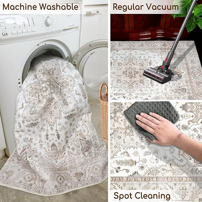 9x12 Area Rugs, Machine Washable Area Rugs for Living Room Non Slip Backing Rugs for Bedroom, Vintage Printed Home Decor Large Area Rug…