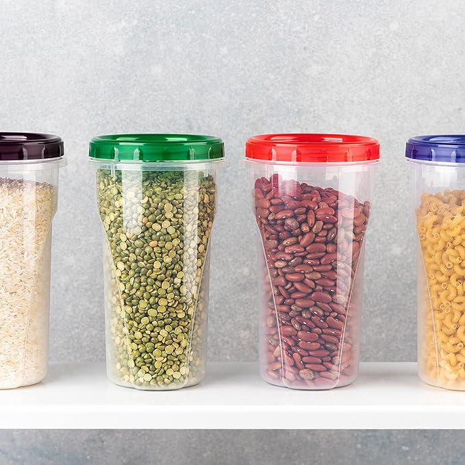 PLASTICPRO [48 oz 8 Pack] Twist Top Deli Containers Clear bottom With blue Top Twist on Lids Reusable, Stackable, Food Storage Freezer Container Pack of 8