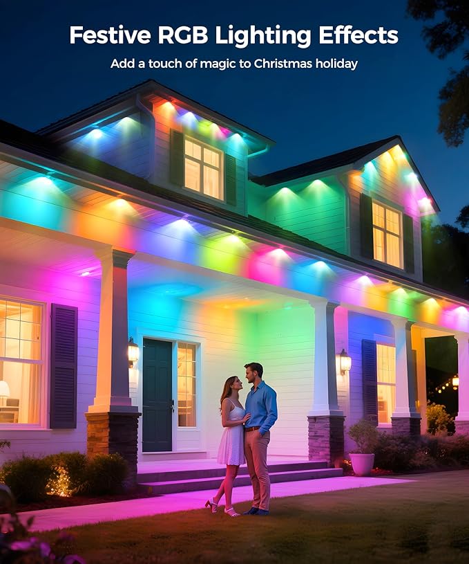 POOFZY Permanent Outdoor Lights for House,16.5ft RGB+IC Smart Outdoor Decor, 50 Scene Modes,App/Remote Control,IP67 Waterproof,for Christmas,Halloween,Daily & Holiday Party Decor,House Roof Lighting