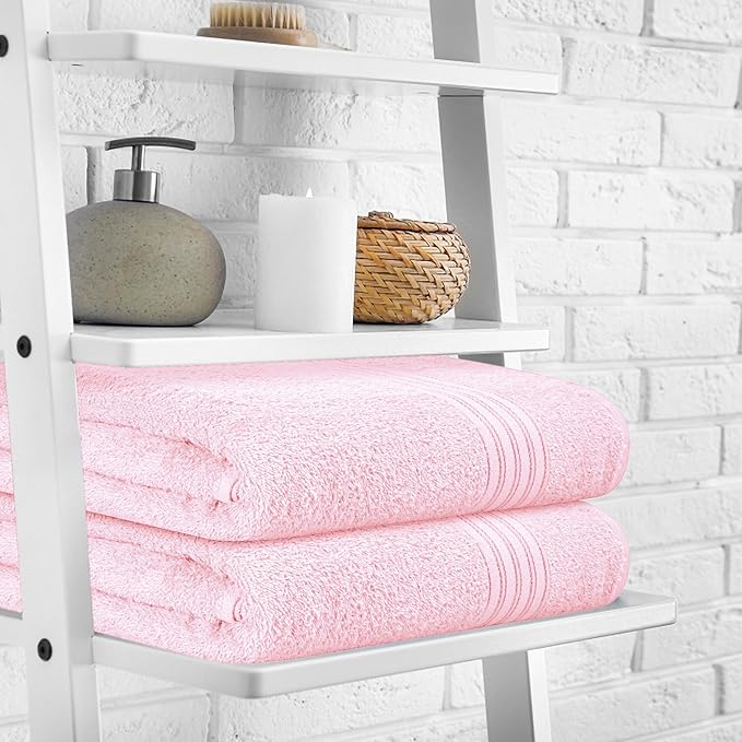 BOUTIQUO 100% Cotton 2 Pack Bath Towel Set 28x55 inches, Eco-Friendly Large Bath Towels, Compact Quickdry Lightweight Soft & Highly Absorbent Bath Towel, Ideal for Everyday Gym Travel Camp Pool - Pink