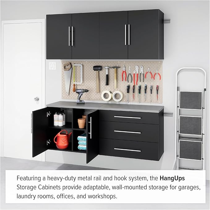 Prepac HangUps 30" Large Garage Cabinet, Bathroom Cabinet Wall Mount, Ideal for Garage, Kitchen and Laundry Organization 30" W x 72" H x 16" D, Black
