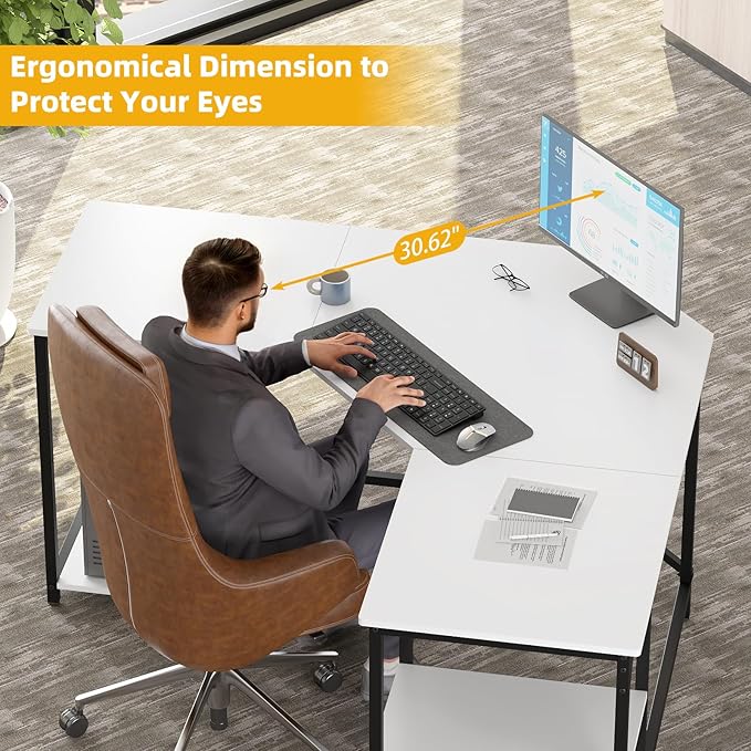 Elephance L-Shaped Desk with Shelves, Computer Corner Desk, Home Office Writing Workstation, Gaming Desk PC Laptop Table with Storage