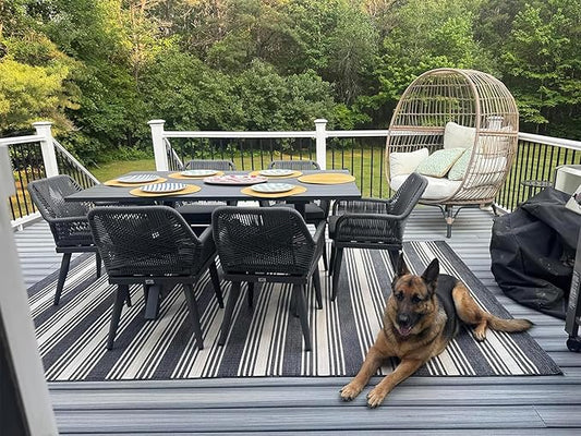 PURPLE LEAF 7 Pieces Outdoor Dining Set All-Weather PE Rattan Outdoor Patio Furniture Set with All Aluminum Frame Rectangular Table and Chairs Set for Lawn Garden Backyard Deck, Grey