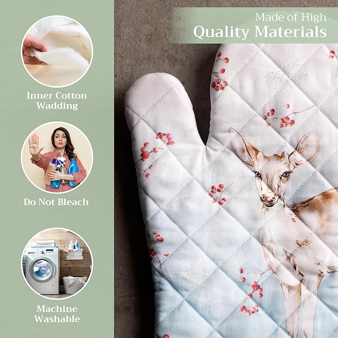 Maison d' Hermine Oven Gloves 100% Cotton Oven Mitt 7" x 13" with Loop Heat Resistant BBQ Cooking Gloves for Thanksgiving Christmas Decorations Baking Handling Hot Pans (Pack of 1, Fairy Tale Forest)