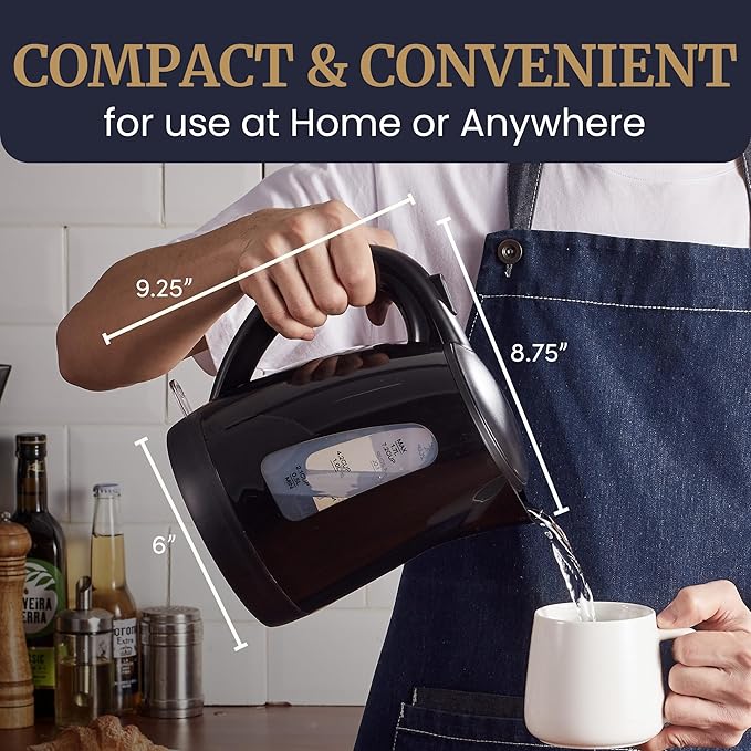 Elite Gourmet EKT8690X 1.7L Electric Tea Kettle 1500W, Hot Water Heater Boiler BPA-Free, Fast Boil, Water Level Window and Auto Shut-Off, Black