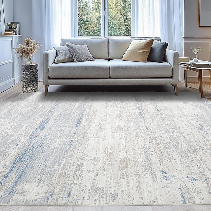 Washable Rugs 9x12 Area Rug for Living Room- Modern Abstract Rugs for Bedroom,Dining Room, Large Soft Low Pile Carpet with Non Slip Rubber Backing,Neutral Accent Rug for Nursery Home Office