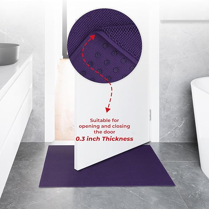 American Soft Linen Bath Rug, 20 in 34 in 100% Cotton Bath Mats Rugs for Bathroom, Slip Reducer Washable Shaggy Form Area Rugs, Purple Bath Rug