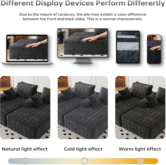 108" Sectional Couches for Living Room, Modular Sectional Sofa with L-Shape Chaise, Boneless Couch, Comfy Corduroy Fluffy Couch with Deep Seat and Side Pockets, No Assembly Required