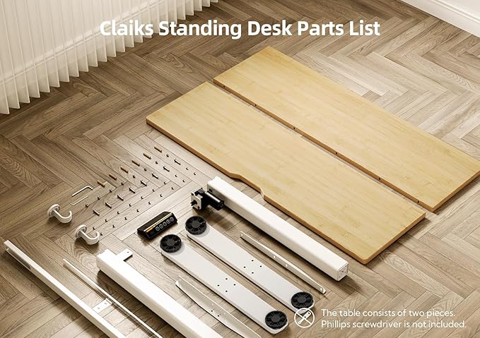 Claiks Bamboo Electric Standing Desk, Adjustable Height Stand up Desk, 55x24 Inches Sit Stand Home Office Desk with Splice Board, White Frame/BambooTop