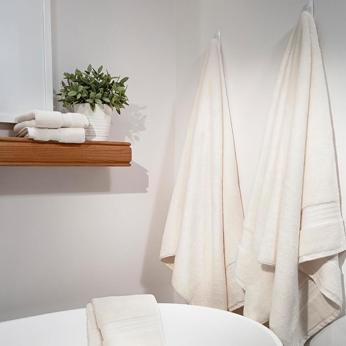 Fabdreams 100% Organic Cotton Bath Towel Set of 6 700 GSM Hotel Premium Plush Absorbent Soft Durable Skin-Friendly Spa Quality Bathroom Comfort with 2 Bath 2 Hand Towels and 2 Wash Cloths Ivory