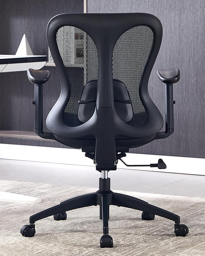 Ergonomic Office Desk Chair, Comfortable Computer Gaming Chair, Breathable Mesh Back & Seat, Adjustable Armrest, Lumbar Support, Butterfly Design for Home Office (Black)