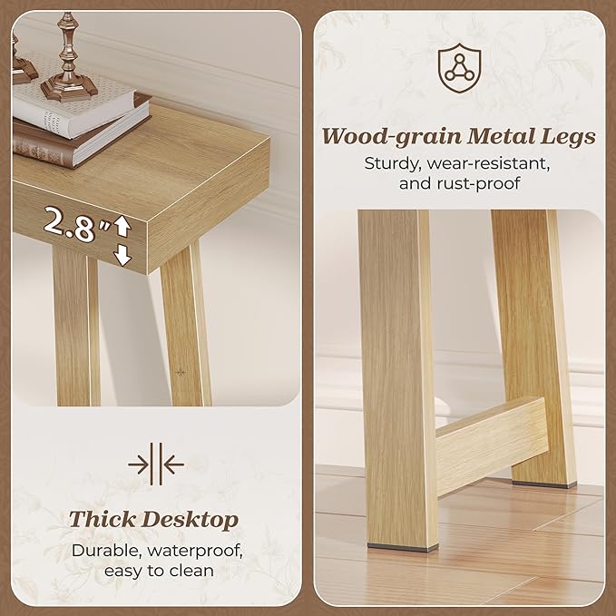 Huuger Entryway Console Table with Charging Station, USB-C Port, 39.4 Inch Sofa Table with Metal Legs, Entry Hallway Table with Thicker Desktop, Modern Behind Couch Table, Natural