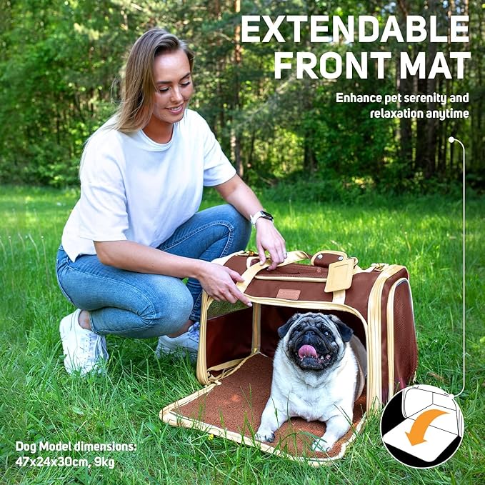 Large Cat Carrier Soft Dog Carrier for Small Dogs Pet Bag Carriers for Cat Dog Travel Bag Large Small Dog Puppy Kitten Rabbit Bunny Airline Approved for Traveling (L Brown)