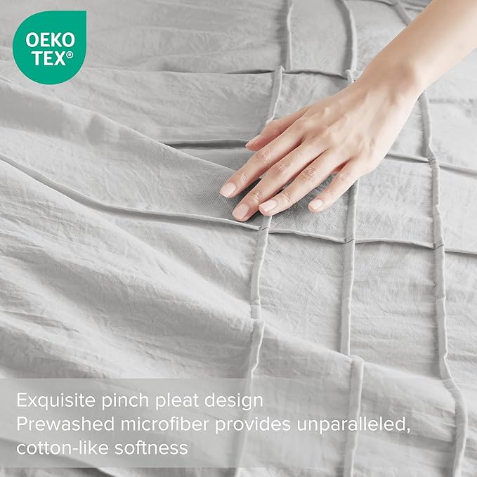 Comfort Spaces Silver Twin Size Comforter Set - 2 Pieces Pintuck Pleated Bedding Sets, All Season Lightweight, Extra Softness Pre-Washed Microfiber Twin Bed Set, Shams, Twin