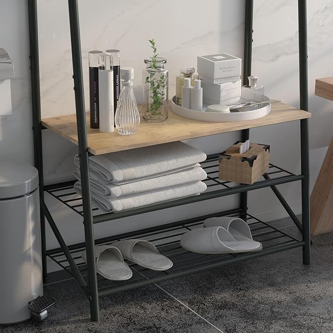 MDF Hall Tree with Bench, 4-in-1 Entryway Coat Rack with Storage Shelf & Shoe Organizer, Sturdy Freestanding Furniture for Living Room, Bedroom, Mudroom