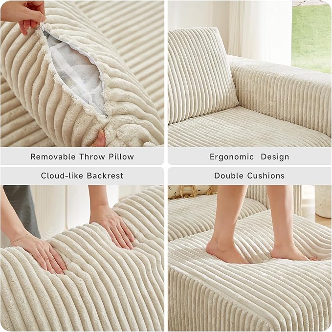 ONBRILL 110" Modular Sectional Sofa,L Shaped Couch 4 Seater with Sleeper Chaise,Upholstered Corduroy Couches for Living Room,Bedroom,No Assembly,Beige