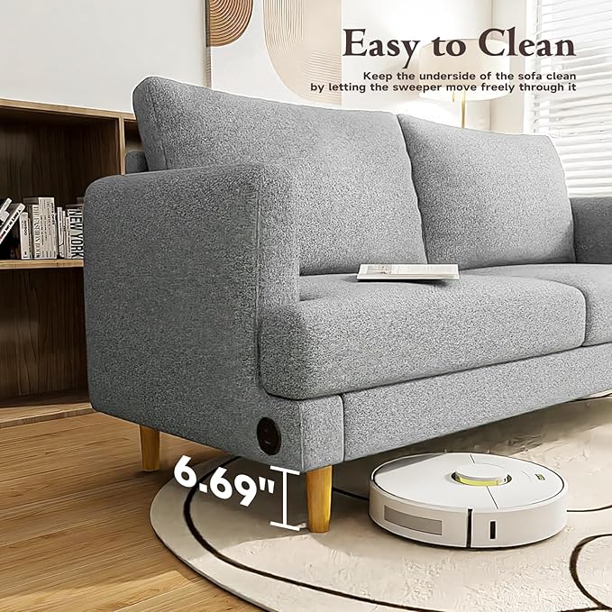 Loveseat Sofa Couch for Living Room with USB Type C Ports – Light Gray Upholstered 70" Small Couches for Bedroom, Office or Apartment–Modern 2-Seater Deep Seating with Soft Cushions & Sturdy Frame