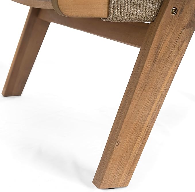 Christopher Knight Home Lurelala Set of 4 Outdoor Patio Wood Adjustable Chaise Lounges with Rope Seating, Rope Chaise Lounge with Acacia Wood Frame, Chaise Lounge for Poolside Balcony, Teak+Beige