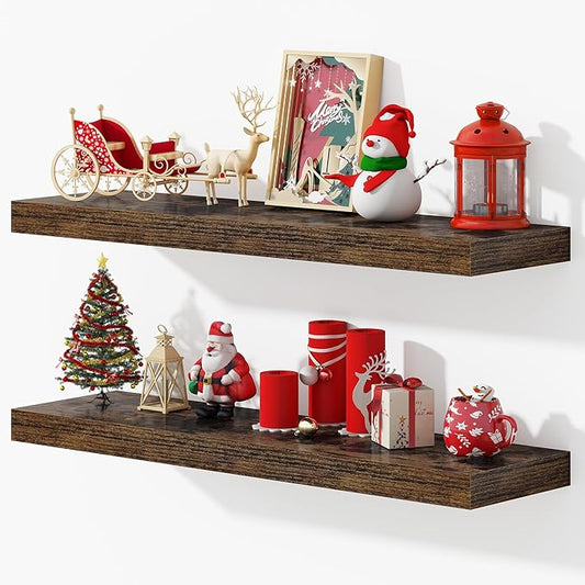 Dreamland 36 Inches Floating Shelves for Wall, 9.3" Deep Long Floating Shelves Set of 2, Large Display & Storage Shelf, Wall Shelf for Bathroom Bedroom Living Room Kitchen Office, Rustic Brown